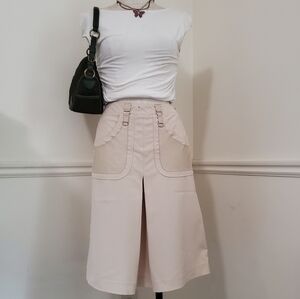 Cream Tan Midi A-line Skirt for Work